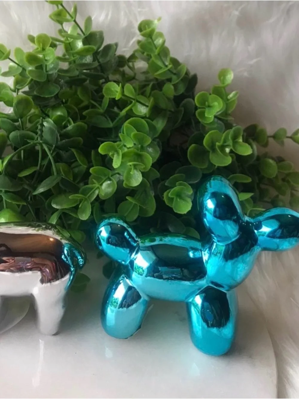 Decorative Metallic Balloon Dog and Llama Figurine Set - Blue & Silver